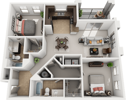 Floor plan for 2 beds, 2 baths, 1144 sqft